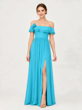 Tiered Ruffled Off-the-Shoulder A-Line Gown with Slit Pool