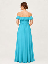 Tiered Ruffled Off-the-Shoulder A-Line Gown with Slit Pool