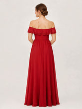 Tiered Ruffled Off-the-Shoulder A-Line Gown with Slit Red