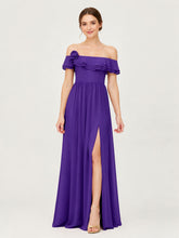 Tiered Ruffled Off-the-Shoulder A-Line Gown with Slit Regency