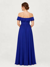 Tiered Ruffled Off-the-Shoulder A-Line Gown with Slit Royal Blue