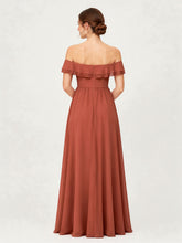 Tiered Ruffled Off-the-Shoulder A-Line Gown with Slit Rust