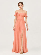Tiered Ruffled Off-the-Shoulder A-Line Gown with Slit Sunset