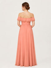Tiered Ruffled Off-the-Shoulder A-Line Gown with Slit Sunset