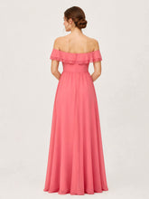 Tiered Ruffled Off-the-Shoulder A-Line Gown with Slit Watermelon