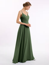 Chiffon Bridesmaid Dresses with Spaghetti Straps-Olive Green