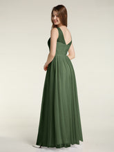 Illusion Neck Cross Tulle Bridesmaid Dresses-Olive Green