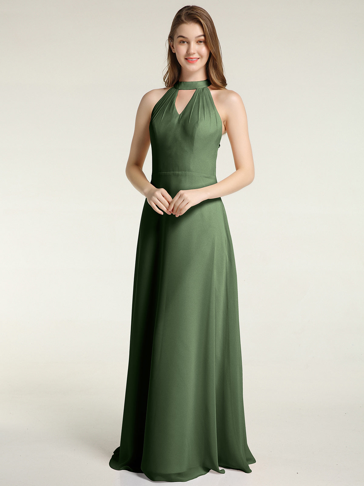 Halter Chiffon Gown Triangular Open Back Mint Green