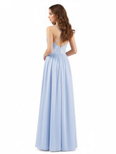 Halter Long Gown with Lace Bodice-Sky Blue