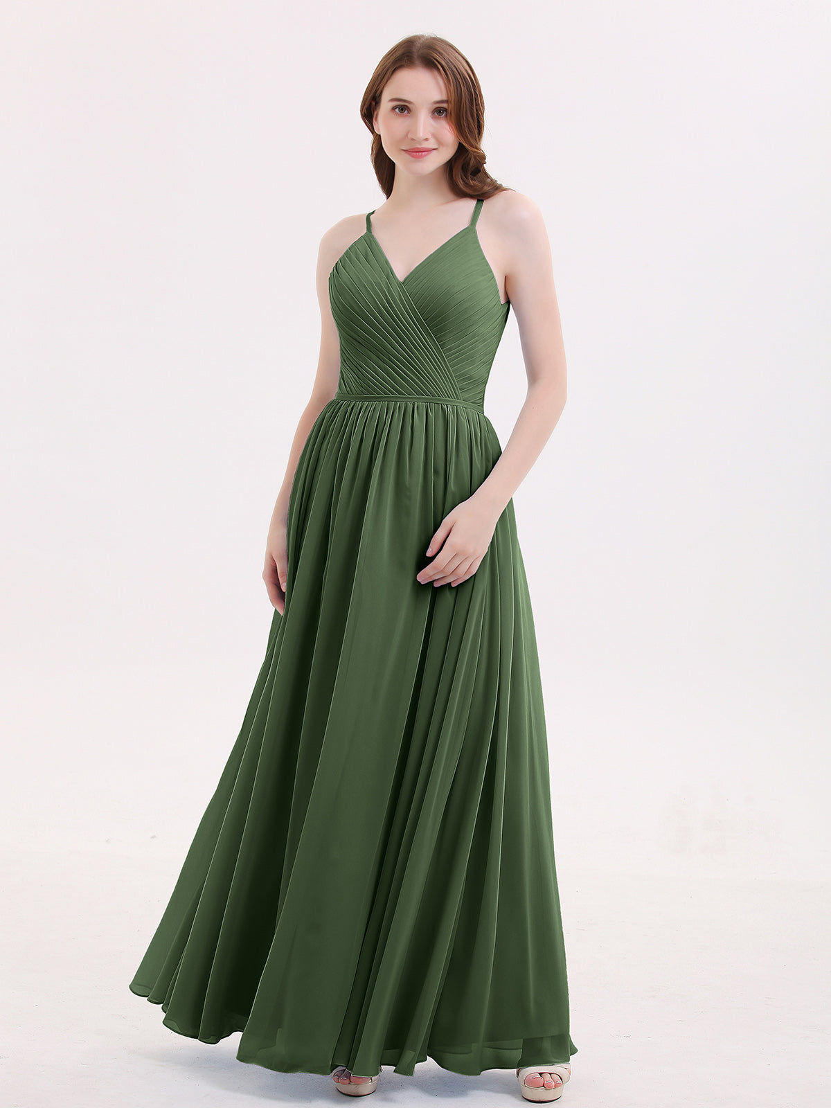 Boho Long Chiffon Gown with Ruffles Olive Green Plus Size main image 1