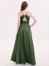 Open Back Chiffon Dress with V Neck-Olive Green