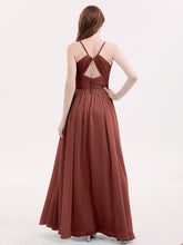 Open Back Chiffon Dress with V Neck-Terracotta