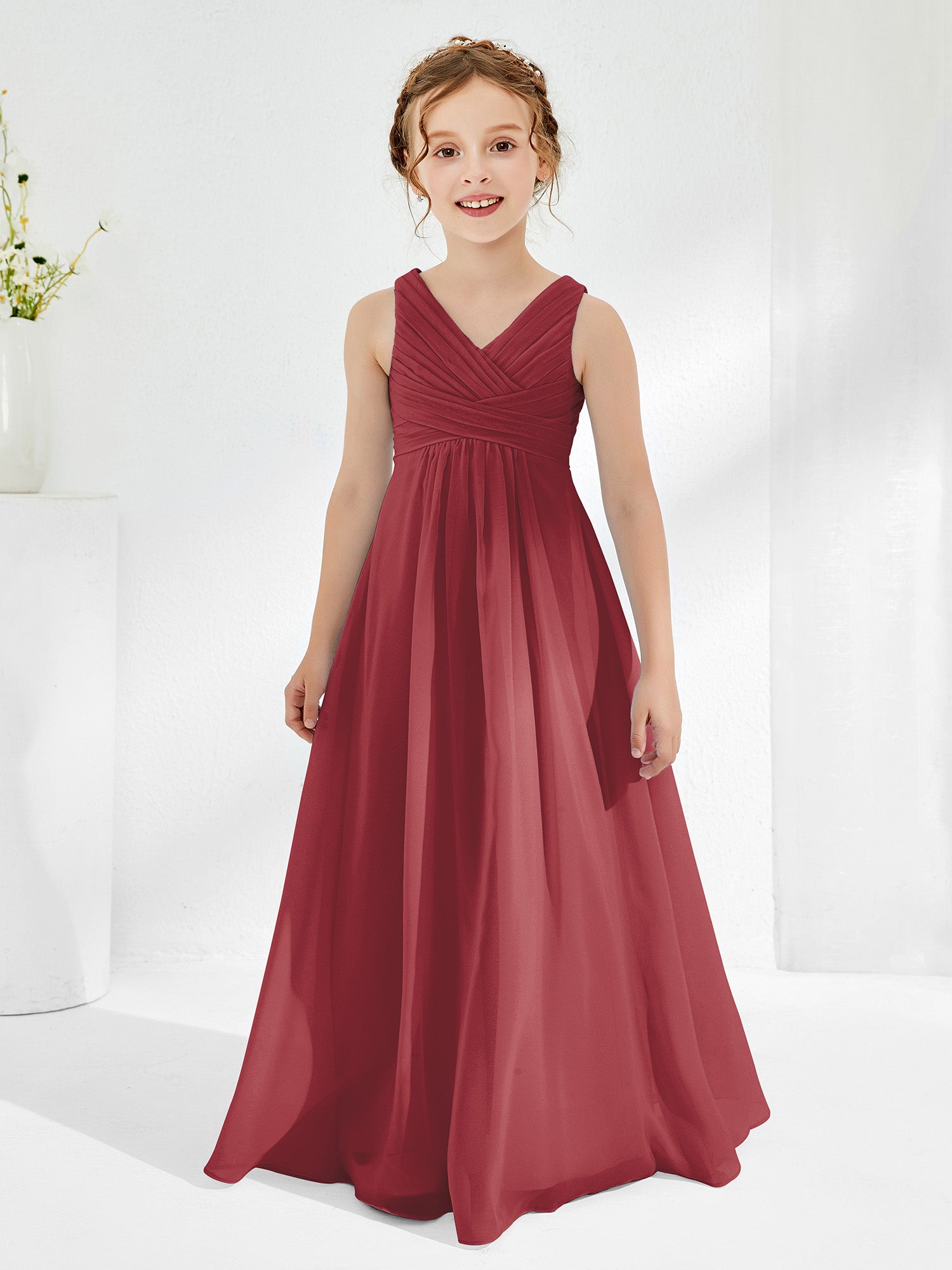 Lace Top A-Line Floor-Length Junior Bridesmaid Dress Cinnamon Rose