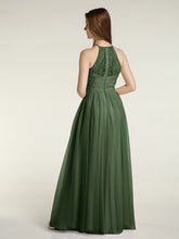 Lace Bodice and Tulle Skirt Long Dresses-Olive Green