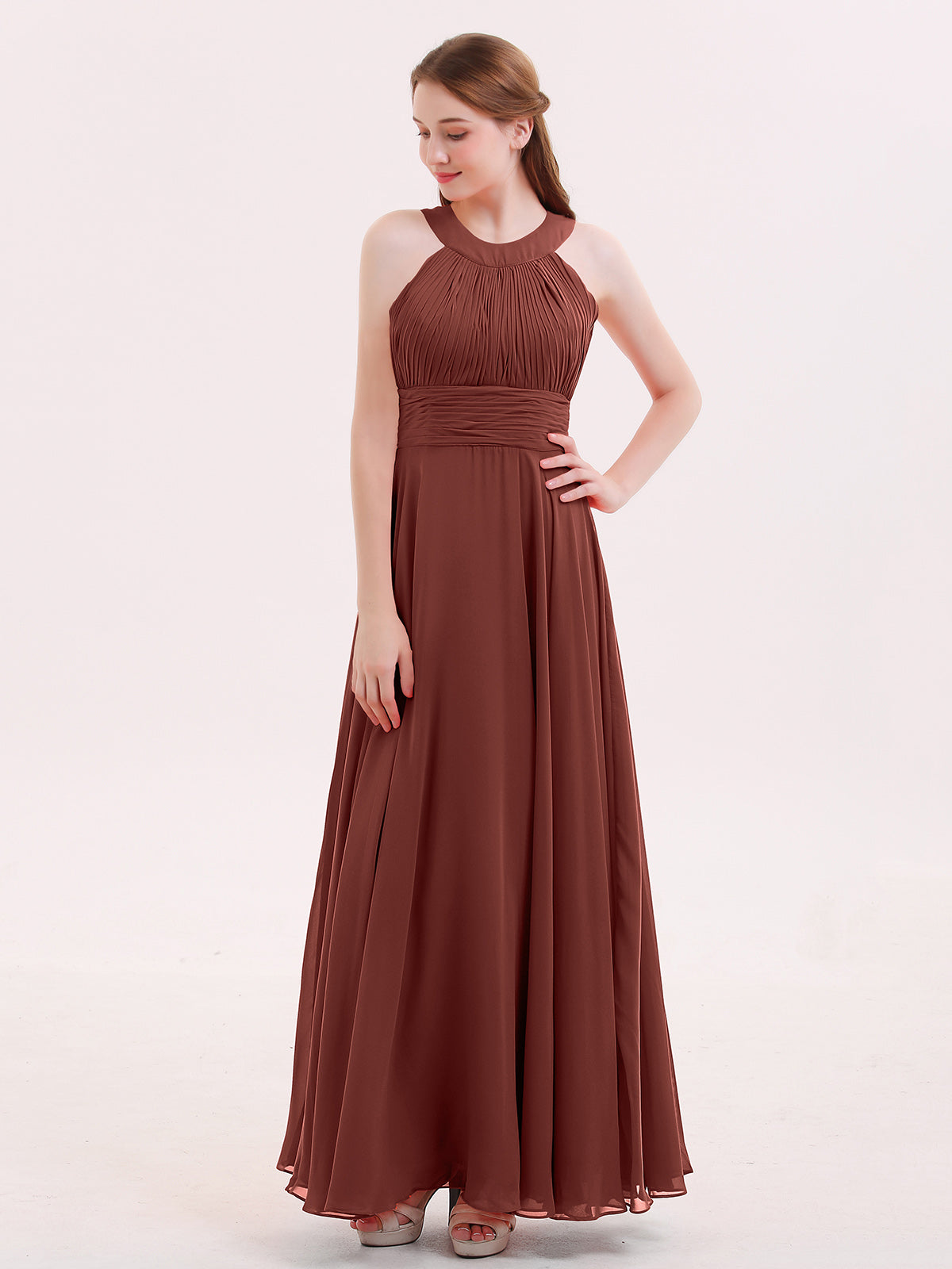 Short Halter Chiffon Bridesmaid Gown Terracotta Plus Size