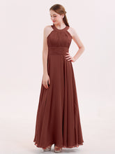 Halter Neck Open Back Chiffon Bridesmaid Dress-Terracotta