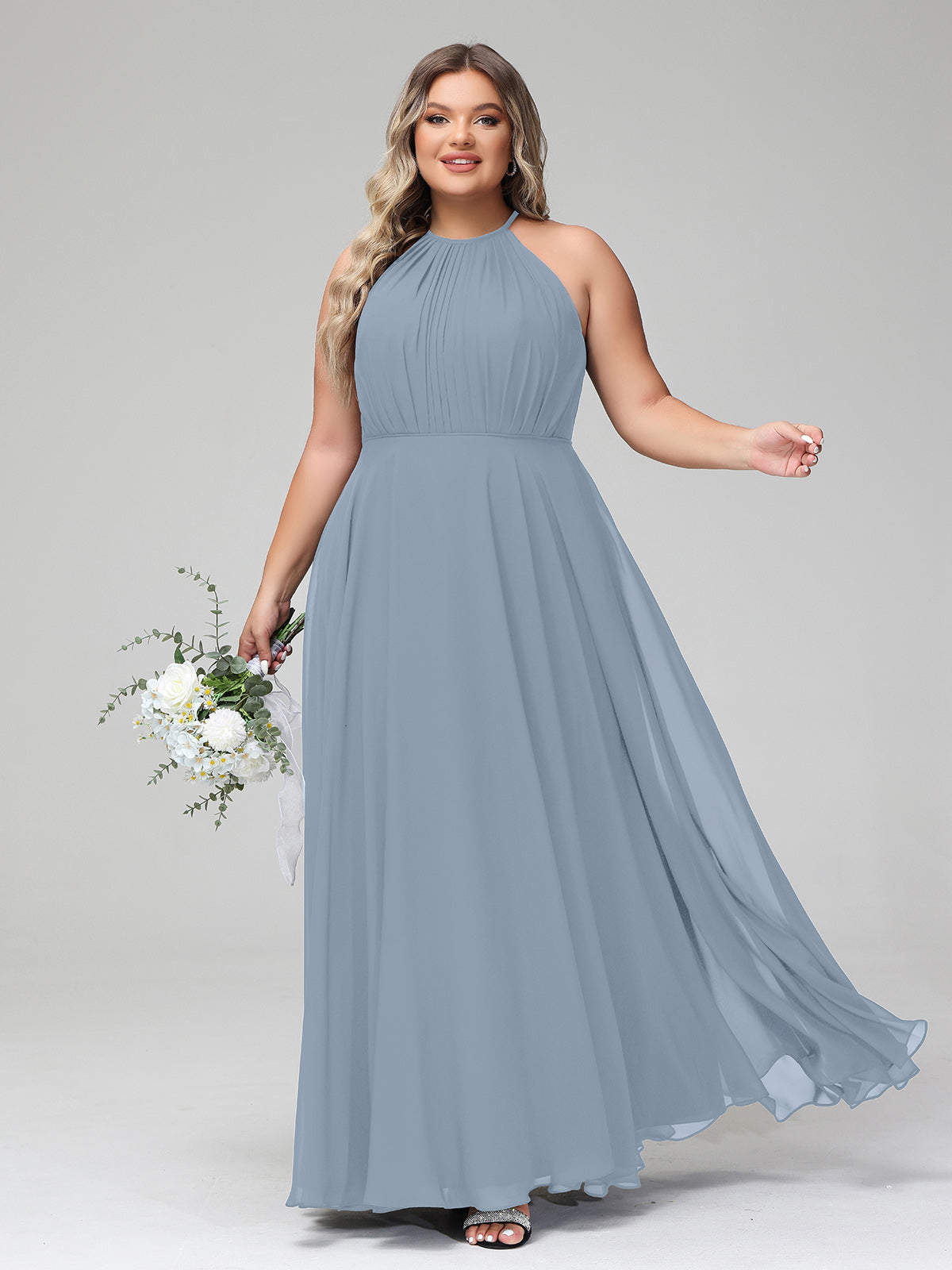 Sheath Strapless Floor Length Chiffon Dresses Dusty Blue Plus Size