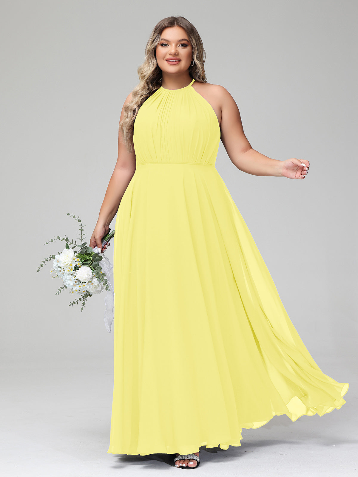 Halter V-neck Chiffon Dress with Open Back Orchid Plus Size