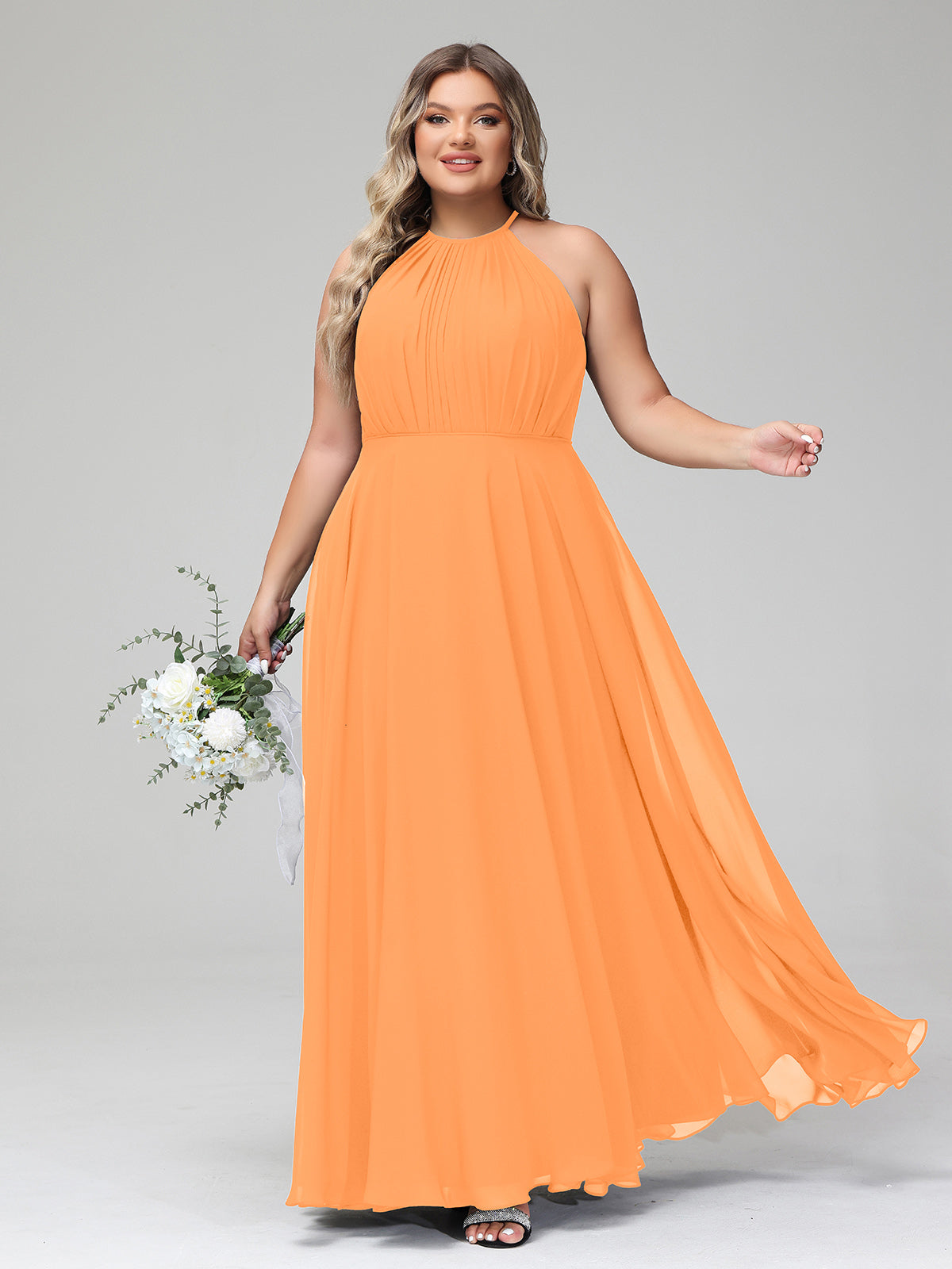 Square Neckline Long Lace Dress With Slit Orange Plus Size main image 1
