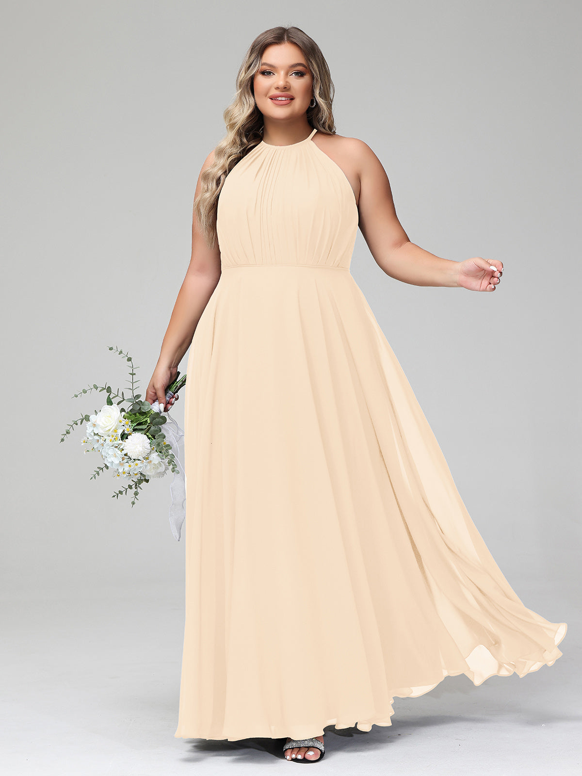 Long Chiffon Dresses with Halter Neck Tangerine Plus Size main image 0