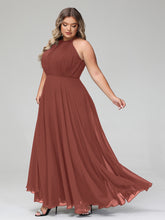 Halter Neck Chiffon Maxi Dress with Circle Skirt-Terracotta Plus Size