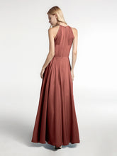 Halter Neck Chiffon Maxi Dress with Circle Skirt-Terracotta