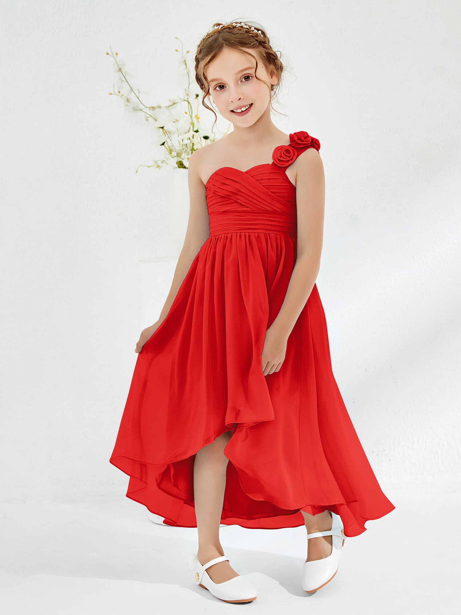 Cute One Shoulder  A-line Junior Bridesmaid Dresses Sunset
