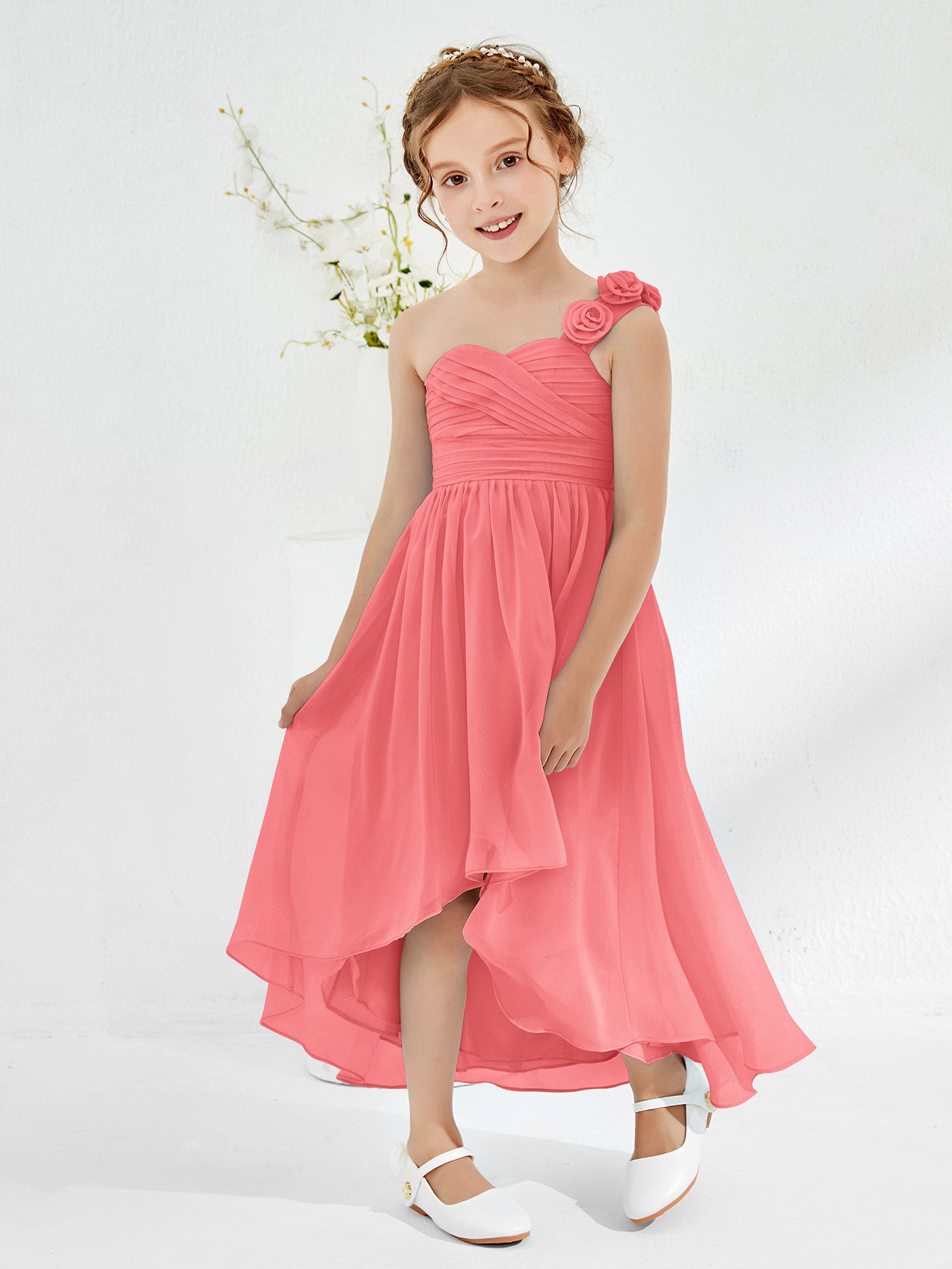 Cute One Shoulder  A-line Junior Bridesmaid Dresses Green