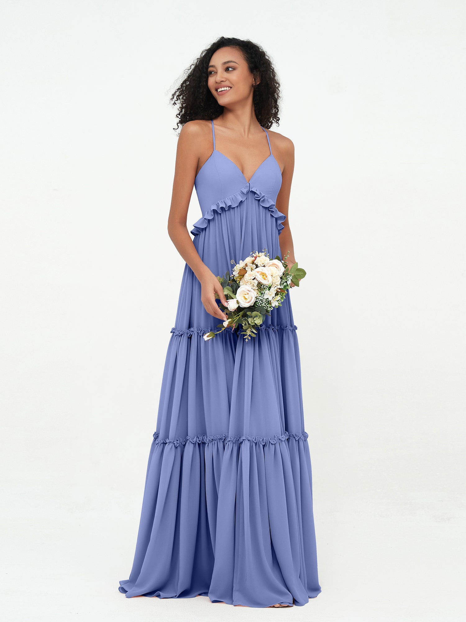 Sweetheart Applique Corset Tiered Chiffon Dress Periwinkle