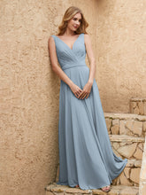V Neckline Chiffon Bridesmaid Dresses Dusty Blue