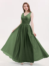 Lace and Chiffon Dresses with Open Back-Olive Green