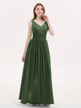 Lace and Chiffon Dresses with Open Back-Olive Green