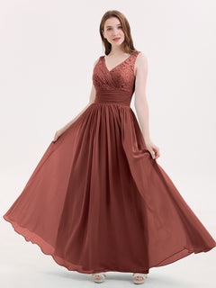 Lace and Chiffon Dresses with Open Back-Terracotta