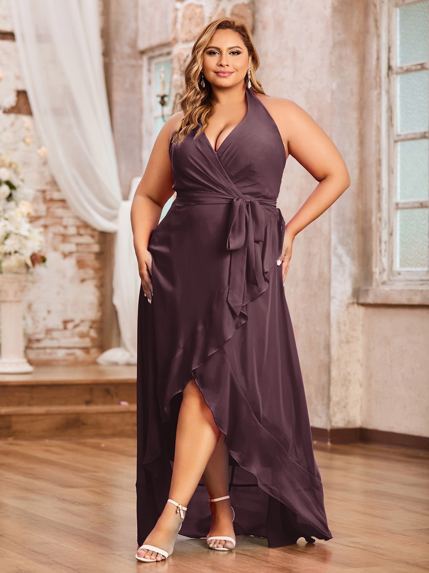 Sweetheart Neck Strapless Tulle Dress with Bow Cabernet Plus Size main image 0
