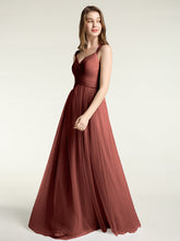 Cross-Pleated Tulle Long Dresses with Beaded Straps Terracotta