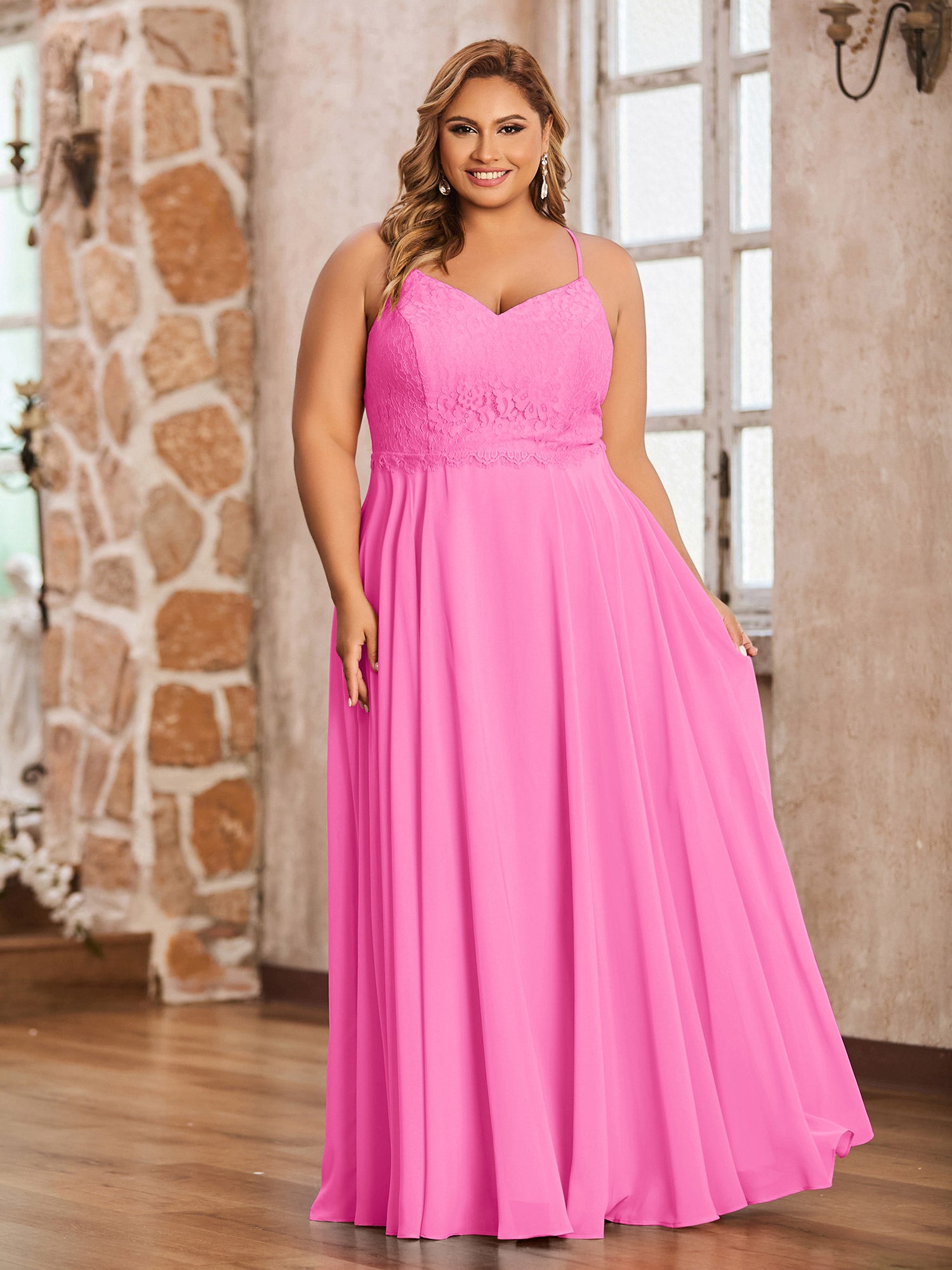 Long Chiffon Spaghetti Strap Dresses Azalea Plus Size