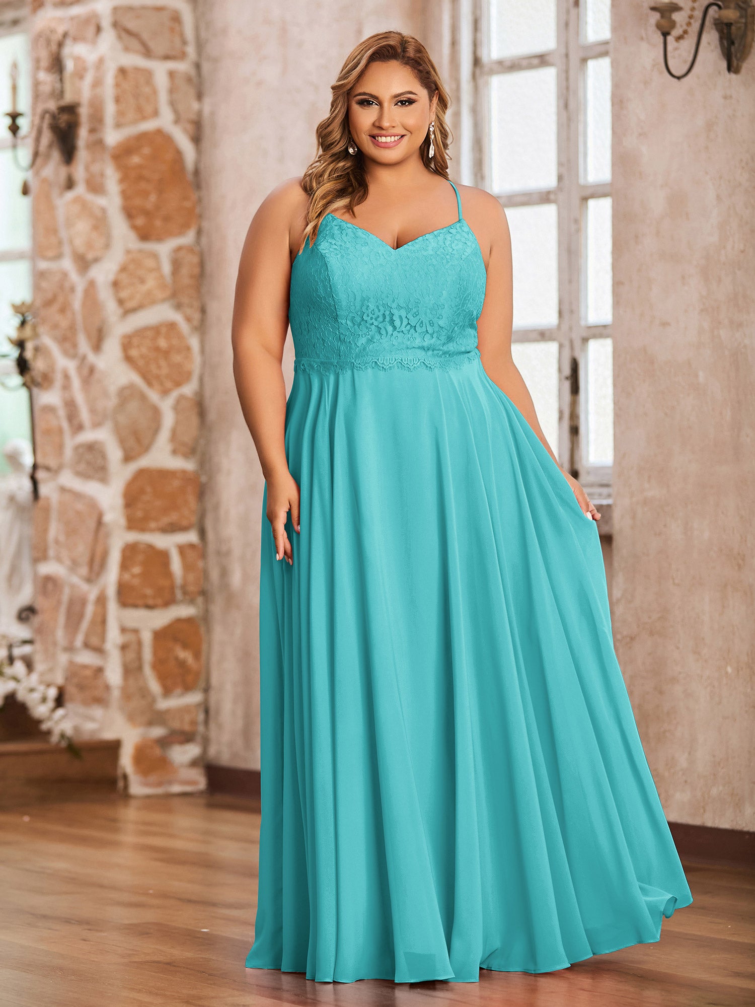 Empire Ruffle-Trimmed Sleeves Spaghetti Strap Dress Jade Plus Size main image 0