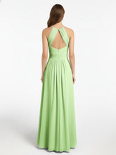 Halter Keyhole Neck Chiffon Dress with Pockets-Sage