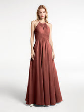 Halter Keyhole Neck Chiffon Dress with Pockets-Terracotta