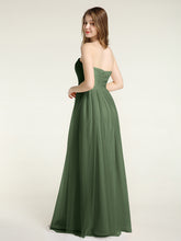 Strapless Sweetheart Long Tulle Bridesmaid Dresses-Olive Green