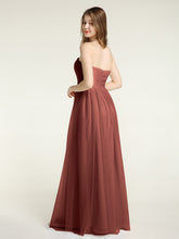 Strapless Sweetheart Long Tulle Bridesmaid Dresses-Terracotta