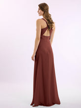 V-neck Chiffon Bridesmaid Dress with Open Back Terracotta