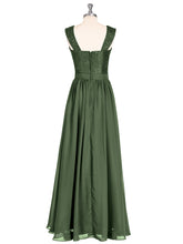 Shoulder Strap Lace AND CHIFFON Long Dress-Olive Green