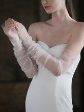 Long Ivory Sheer Pearl Bridal Sleeves Gloves