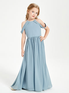 Dreamy Off the Shoulder Bridesmaid Gown for Junior Dusty Blue