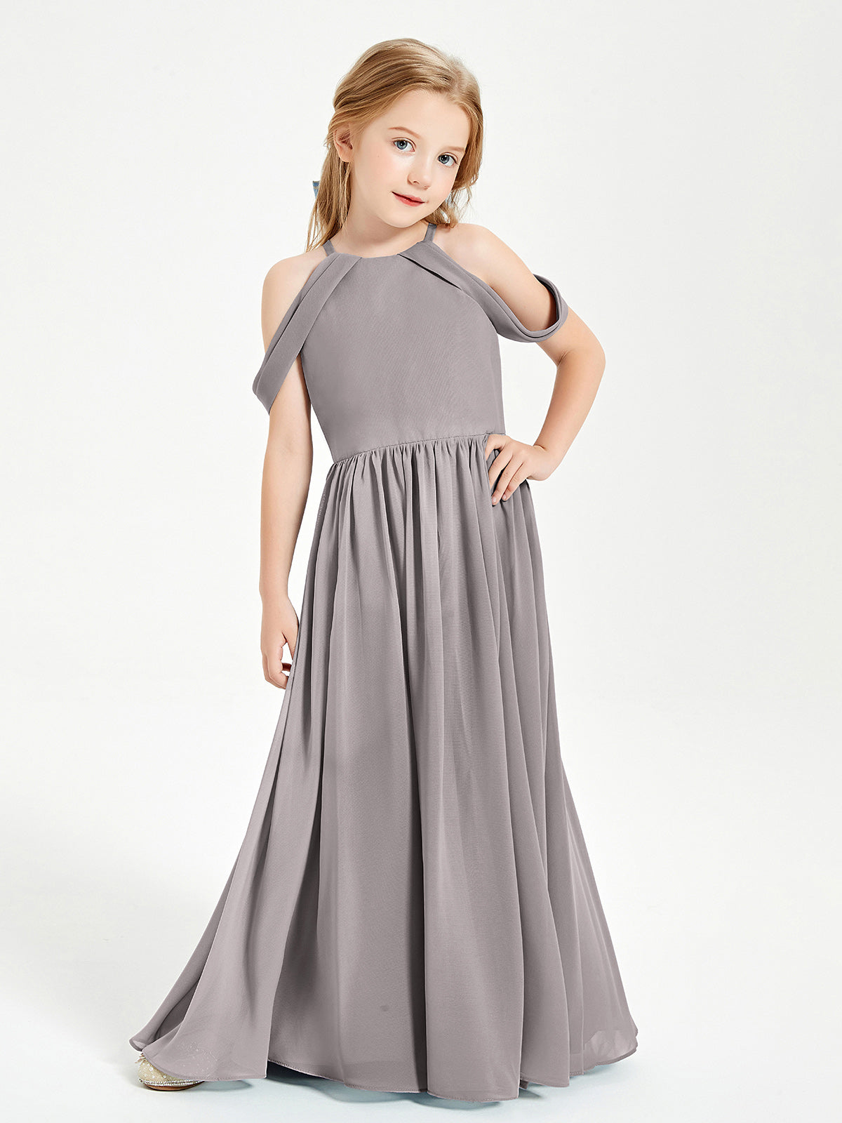 Pink Kids Grey Bridesmaid Dresses Chiffon Junior Bridesmaid Dresses With Lace Flutter Sleeves BABARONI BABARONI UK Pink Kids Grey Bridesmaid Dresses Chiffon Junior Bridesmaid Dresses With Lace Flutter Sleeves BABARONI BABARONI UK