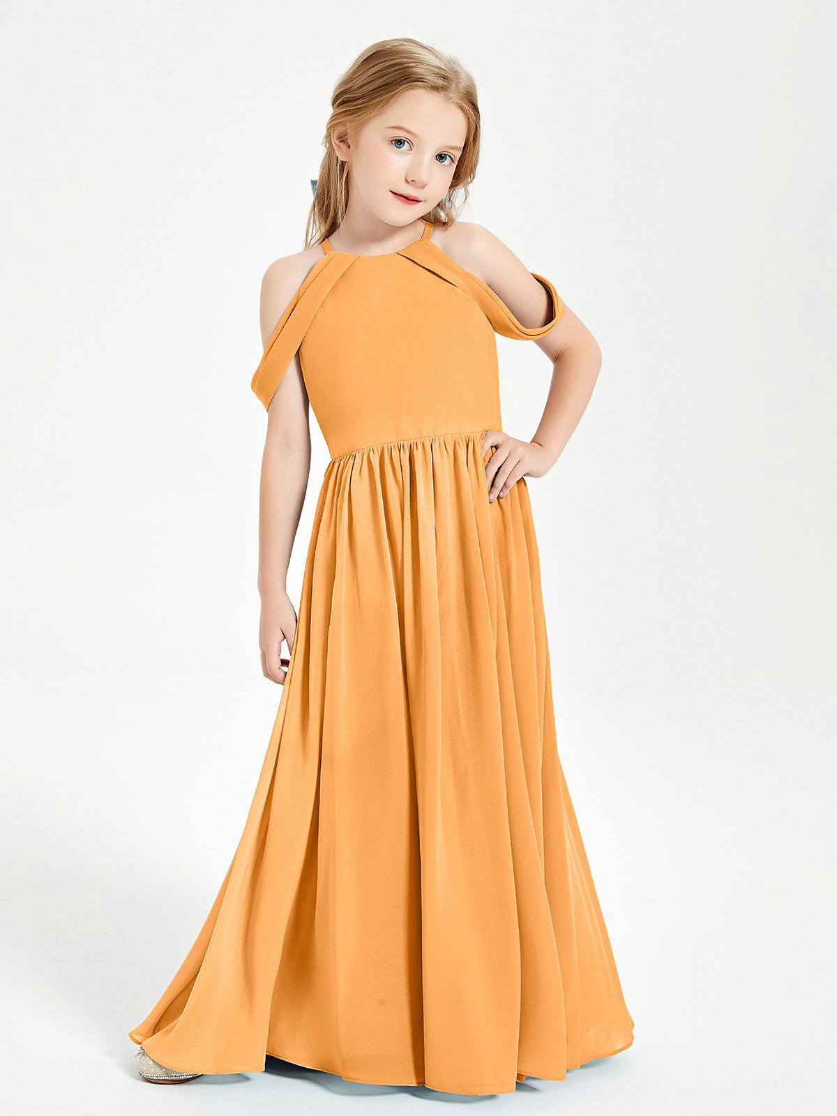 Off-the-shoulder Junior Bridesmaid Dresses with Sash Cabernet