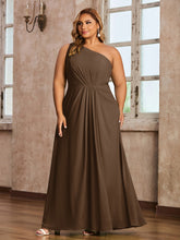 One-Shoulder Chiffon Max Dresses with Slit-Brown Plus Size