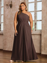 One-Shoulder Chiffon Max Dresses with Slit-Chocolate Plus Size