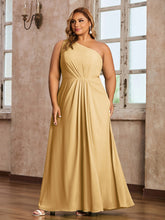 One-Shoulder Chiffon Max Dresses with Slit-Gold Plus Size
